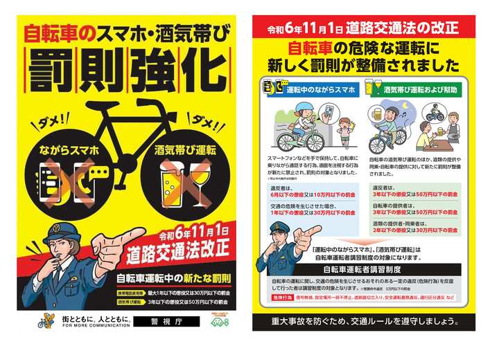 自転車のながらスマホ・酒気帯び運転罰則強化